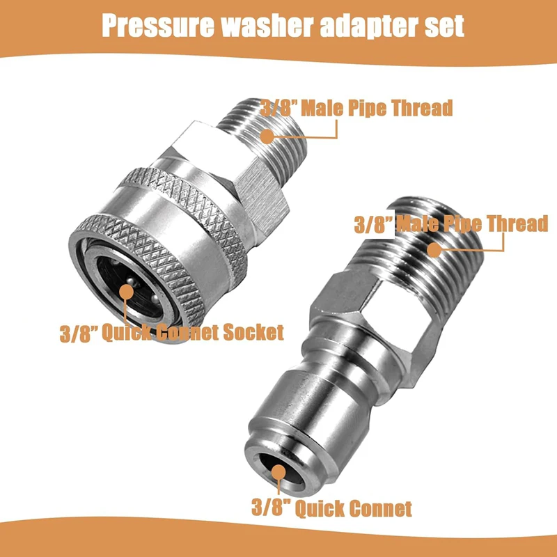 3/8 Inch Pressure Washer Coupler Quick Connect Plug Stainless Steel Male and Female Quick Connect Fittings Washer Accessories 5