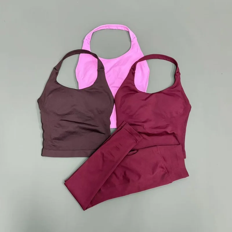 Ensemble 2 pièces pour femme : Haut dos nu et Legging push-up sans couture, doux et extensible, pour le sport, le yoga et le fitness