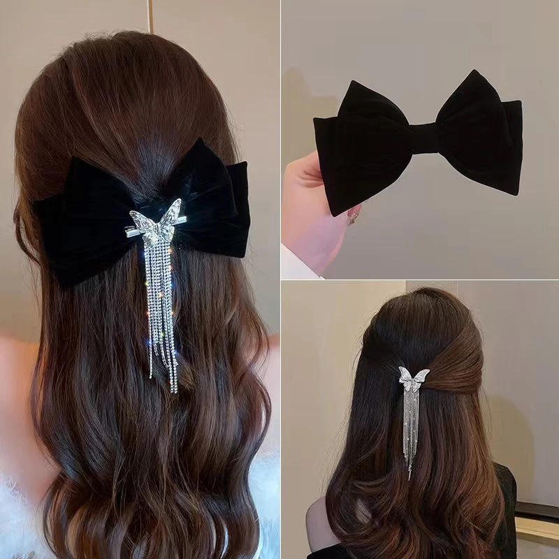

Fashion Glitter Flash Rhinestone Tassel Bow Hairpins Bowknot Hair Clips Spring Clip For Women Girls Sweet Hair Accessories