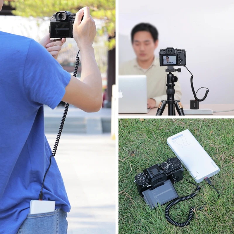 For X-T200 X-A2 X-A3 X-A5 X-A7 X-100F Camera NP-W126S Dummy Battery Replacement with Type-C Spring Power Adapter Cable