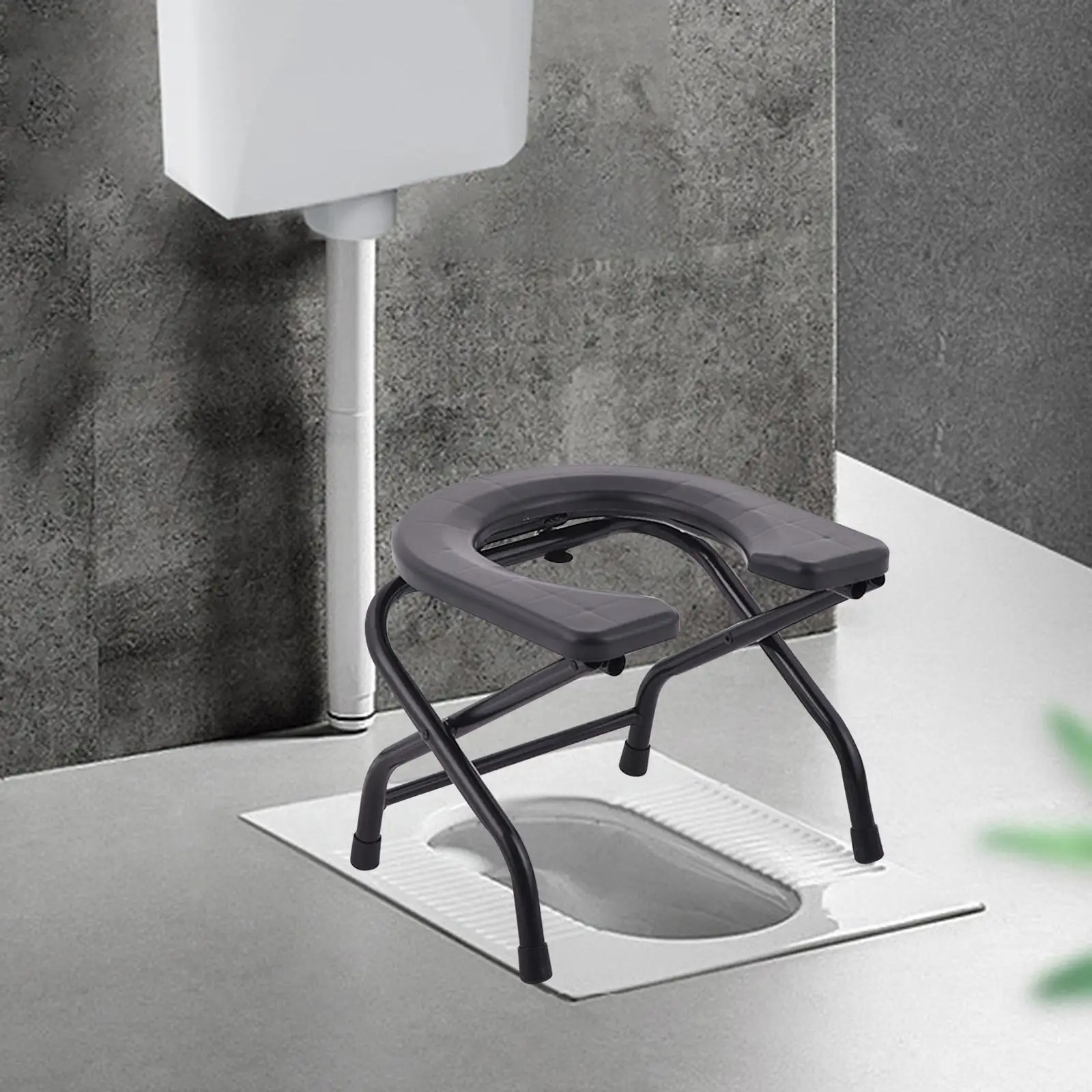 Folding Toilet Seat for Seniors - Squat Design with Stainless Steel Frame for Bathroom Use