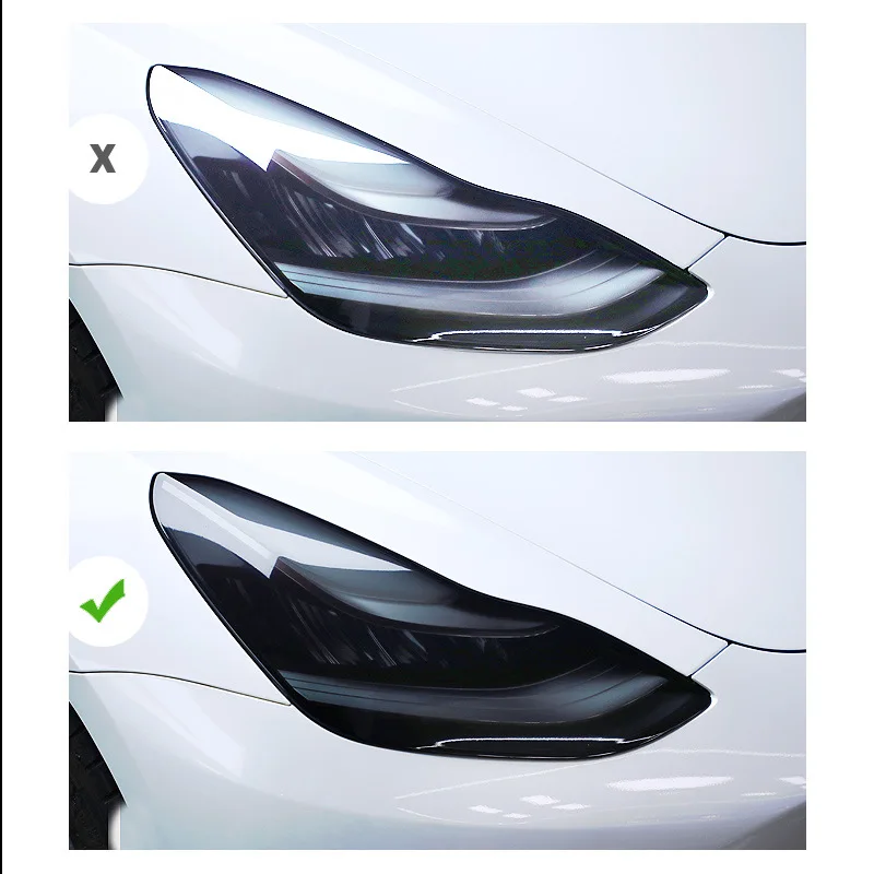 

2PCS Front Headlamp Car Styling Decoration Sticker For Tesla Model 3 Y 2021 2022 Accessories TPU Black Headlights Protector Film