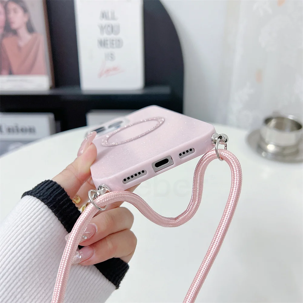 Glitter Crossbody Nylon Lanyard Phone Case with Adjustable Strap