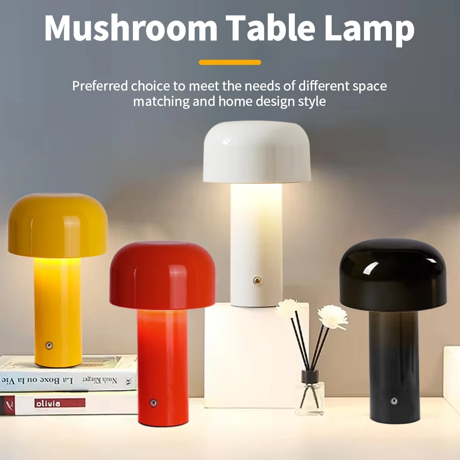 Rechargeable LED Mushroom Table Lamp Creative Bar Cafe Restaurant Atmosphere Lamp Touch Dimmable Desk Lamp Bedside Night Light
