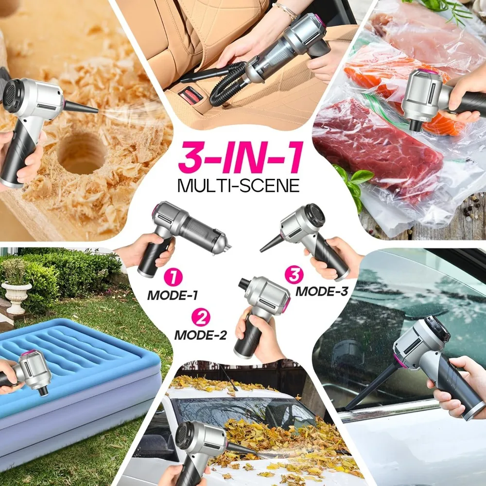 PeroBuno Car Vacuum Portable Cordless, 18000PA Suction, 3-in-1 Foldable Handheld Vacuum & Air Duster with Brushless Motor, 40min