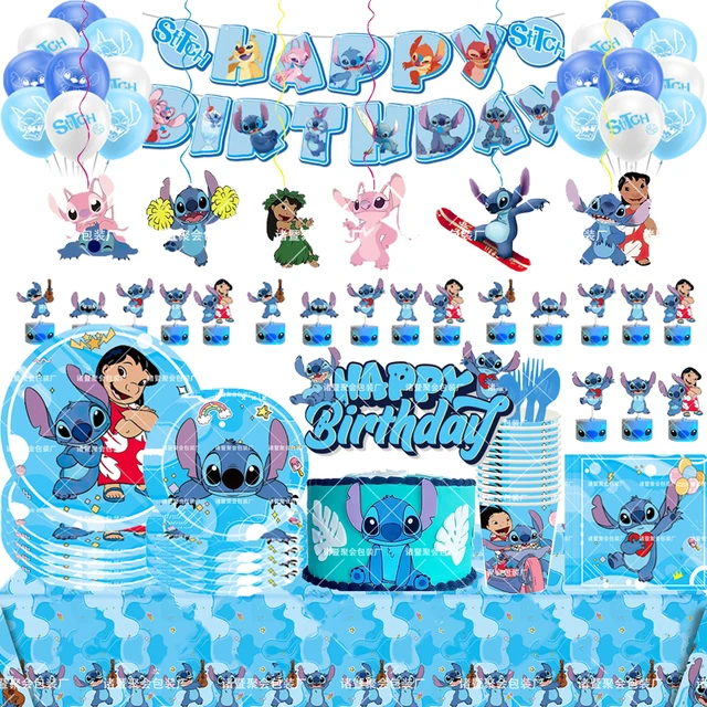 Vaisselle jetable thème Disney Lilo & Stitch, fournitures de fête d' anniversaire, gobelets en papier, assiettes, ensemble de vaisselle jetable,  décoration de fête prénatale - AliExpress