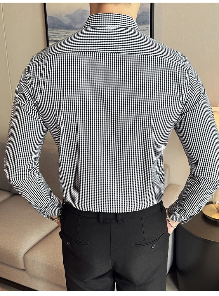 Description Picture 6 of itemStripe Shirt for Men Korean Luxury Clothing Long Sleeve Men's Social Shirt Dress Front Pocket Design Slim Fit Casual Prom Tuxedo