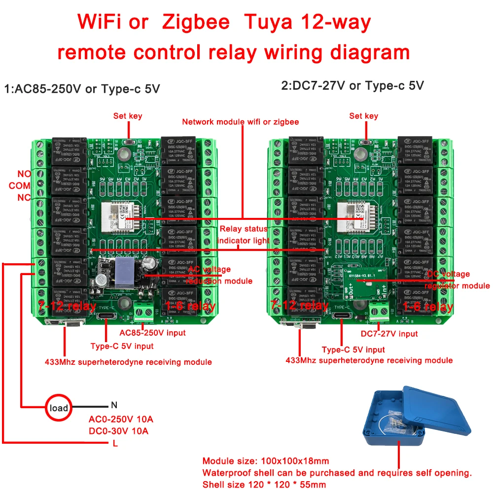 Tuya-transmissor sem Fio Interruptor de Controle Remoto Smart Home 12 Canais Wi-fi Módulo de Relé Zigbee rf 433mhz dc 727v 12ch - Image 4