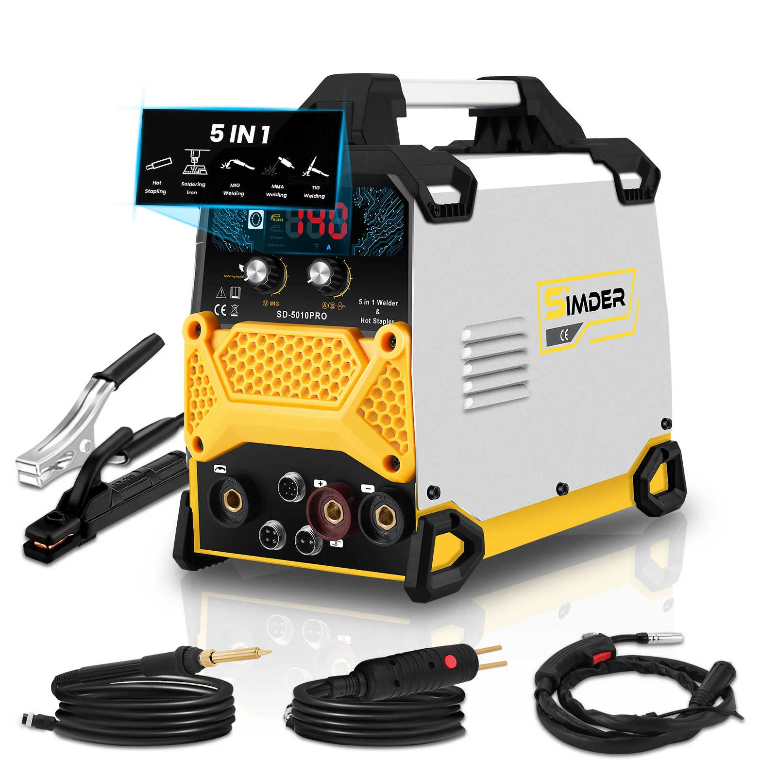 SSIMDER MIG Welder 5 in 1 Plastic welding/Soldering iron/Flux MIG/Stick/TIG welding Machine 110V/220v Dual Voltage multiprocess