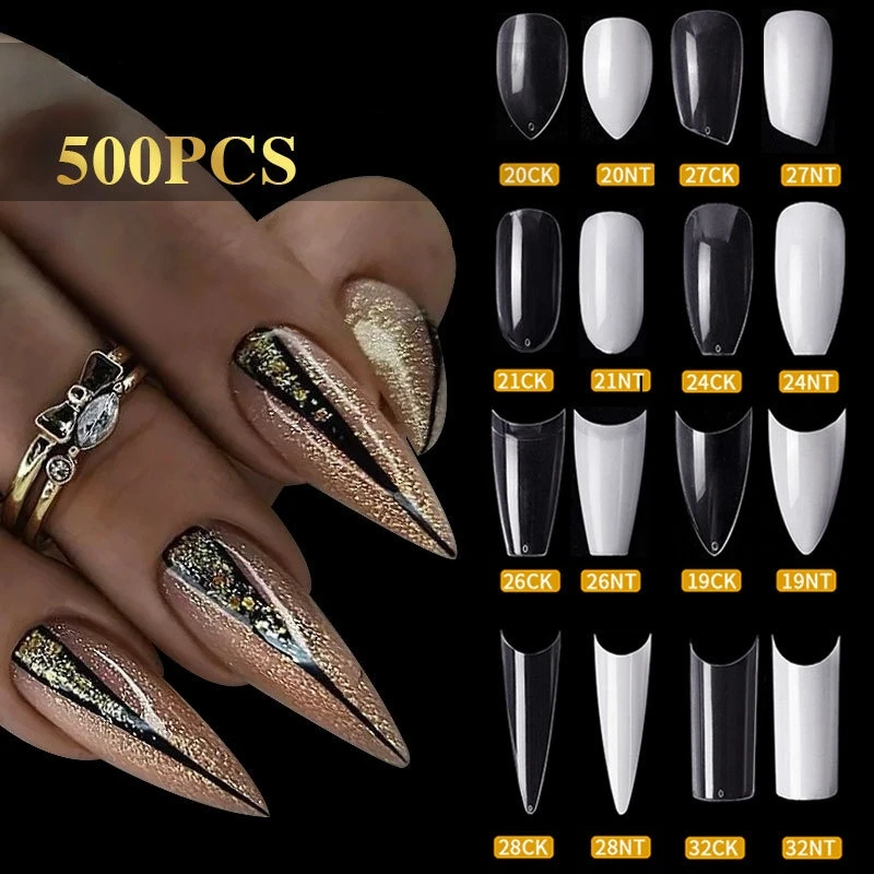 500pcs Multiple Shapes False Nail Tips Acrylic Nail Extension Full Half French Tips Coffin Uv Gel Manicure Fake Nail Tips False Nails Aliexpress