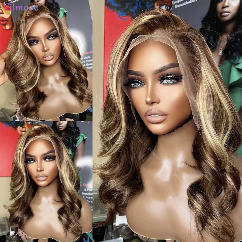 Human Hair Wig Silk Top Lace Front Wigs Human Hair Pre Plucked Wavy Wig Silk Base Wig Brown Blonde 5x5 Lace Closure Wigs Human Hair