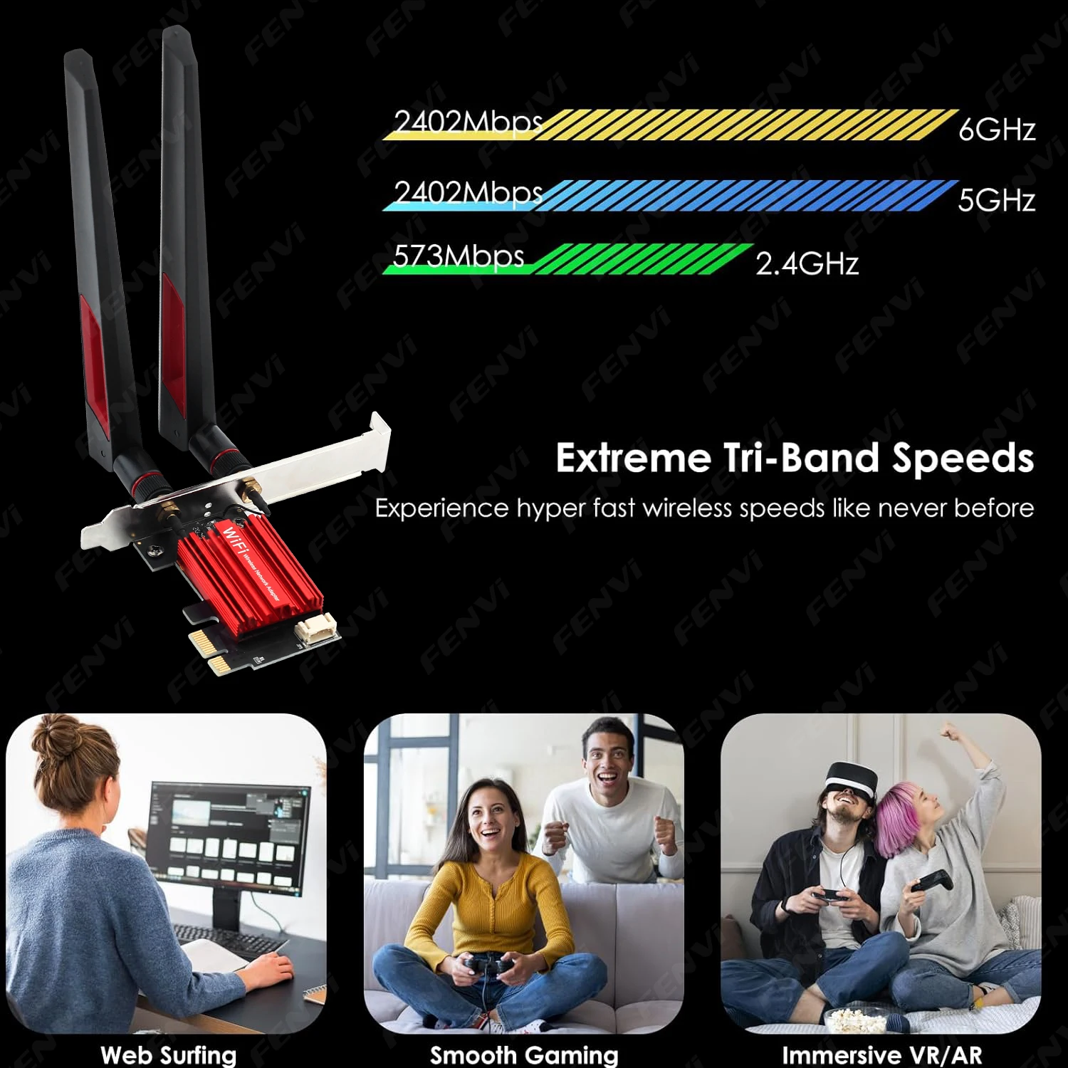WiFi 6E AX210 BT 5.4 5374Mbps 무선 PCIE 어댑터 트라이 밴드 2.4G/5G/6Ghz 802.11AX 무선 네트워크 Wi-Fi6 카드 (PC용, 윈도우 10/11 지원)