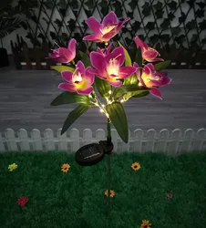 Solar-Powered Orchid Flower Lights - 7-Head LED Garden Decor (Purple Orchid)