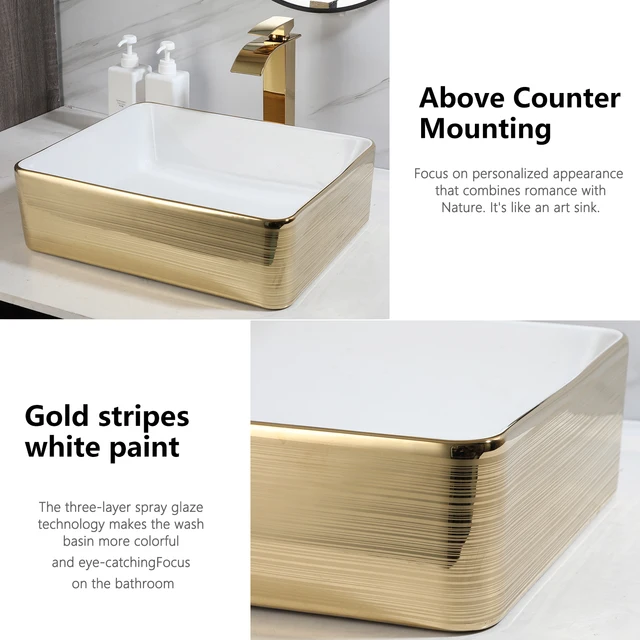 YANKSMART ยุโรปสไตล์ชุดอ่างล้างจานห้องน้ําอ่างล้างหน้า Golden ก๊อกน้ํา Pop Up ท่อระบายน้ํา Combo High-end เซรามิคอ่างล้างหน้าก๊อกน้ําชุด 5