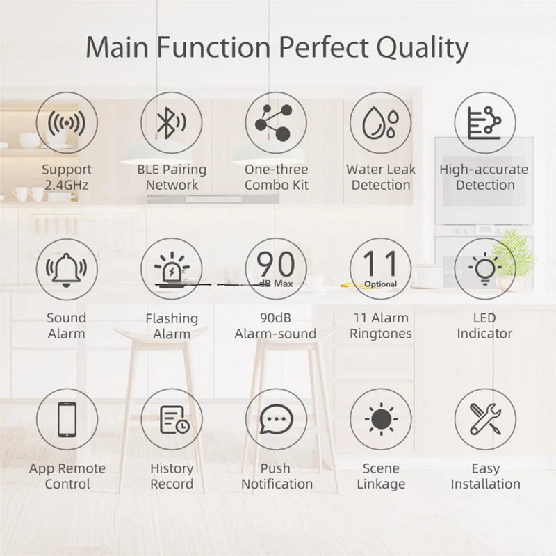 Tuya Smart WiFi Water Leak Alarm Kit 3 Pack Water Sensors with 90dB Adjustable