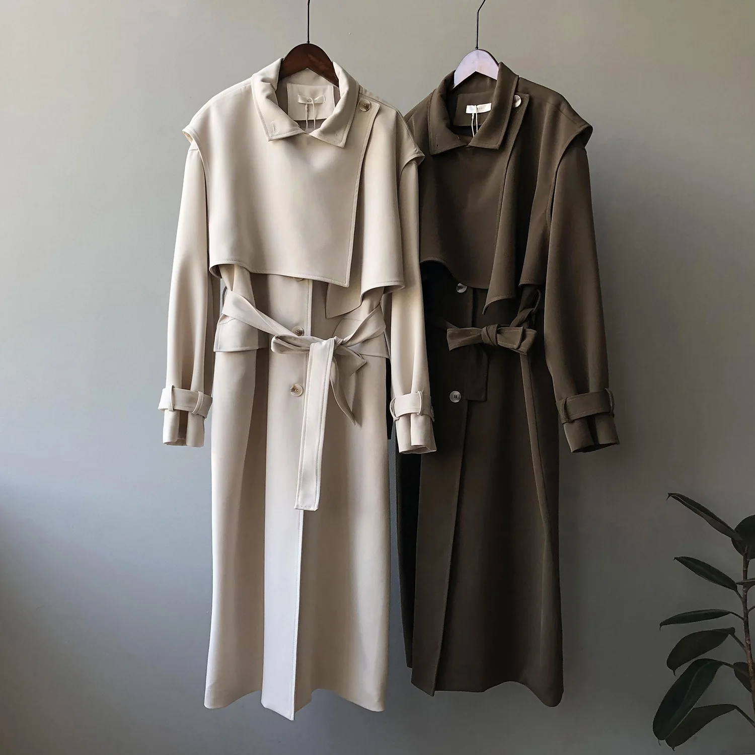 long puffa coat 2022 Women Trench Coat Turn Down Collar Loose Style Two Pieces Design Women Long Trench Femme Women Coat With Belt Streetwear woolrich parka