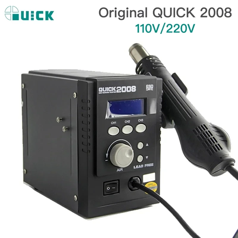 Original QUICK 2008 ESD Lead-Free Digital Display Heat Gun Welding Rework Soldering Station Mobile Phone Maintenance Air Gun