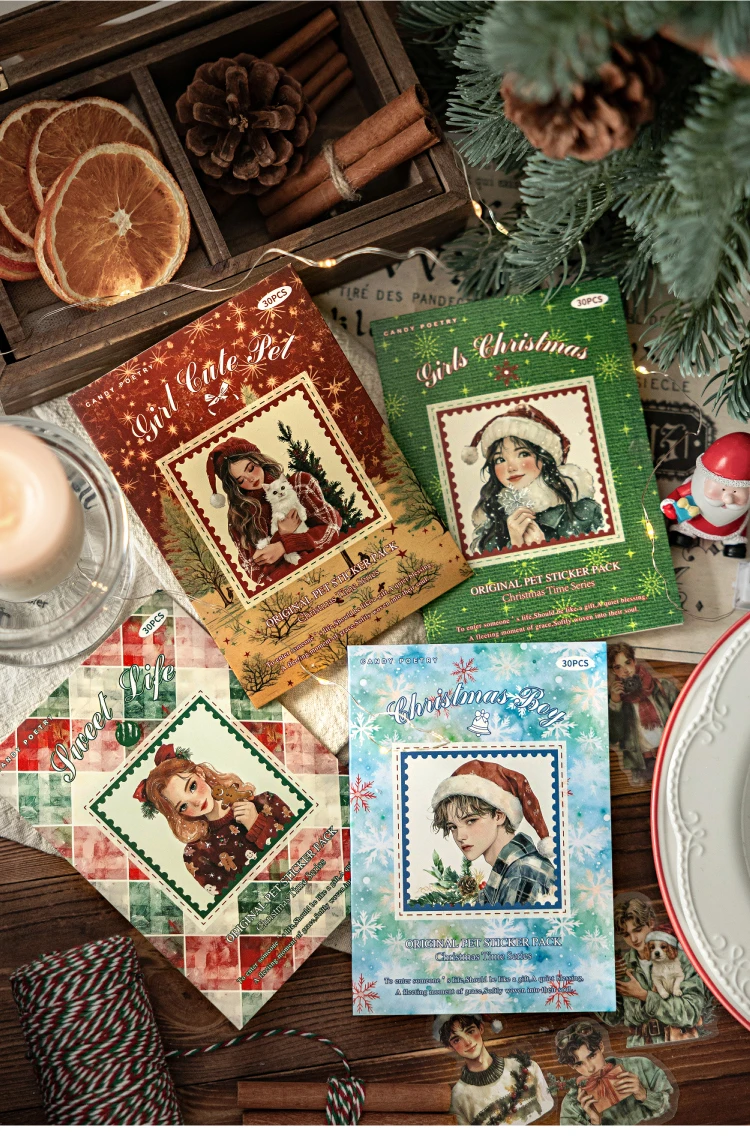 JIANQI 30 Blatt Retro Weihnachten Mädchen Briefpapier Aufkleber Frohe Weihnachtsmann Niedliche Bullet Journaling Dekor Briefpapier Aufkleber – Detail 1
