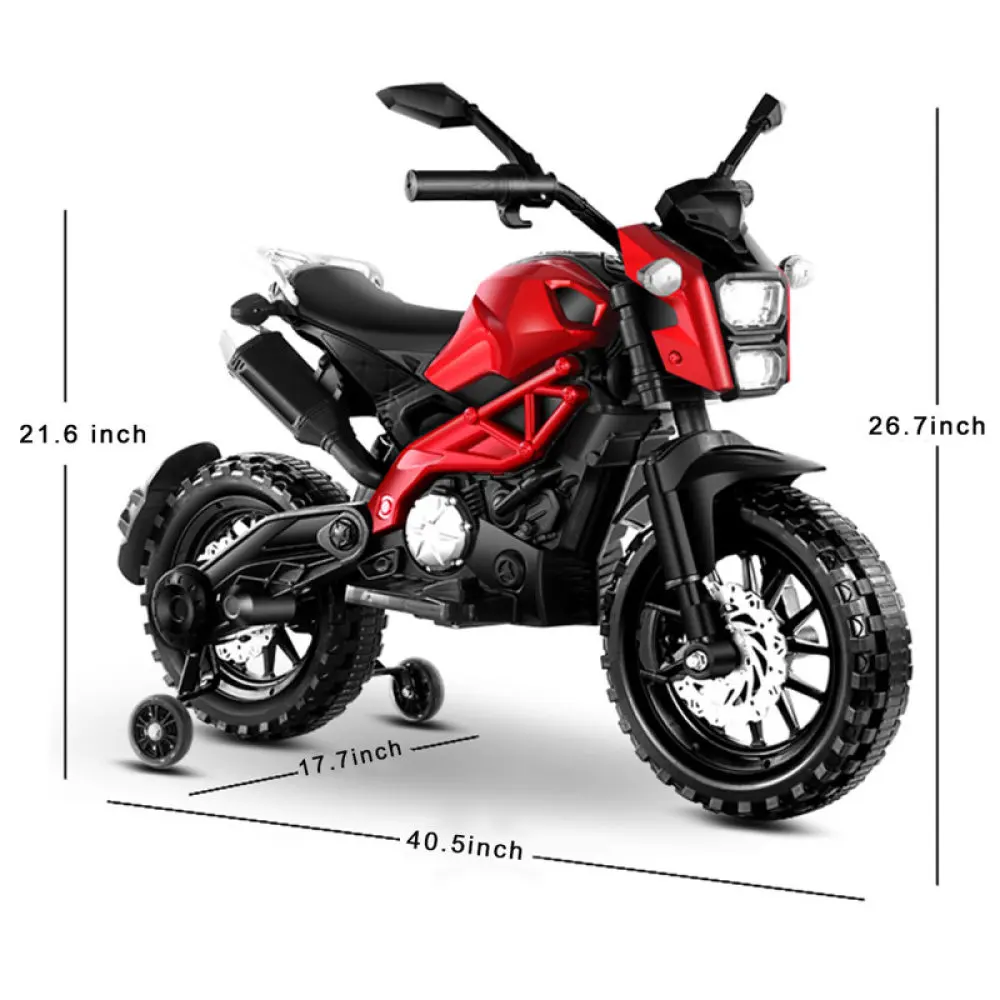 Electric Motorcycle for Kids,12V Electric Dirt Bike with Training Wheels, Ride on Motorcycle for 3~6 years Boys Girls gift