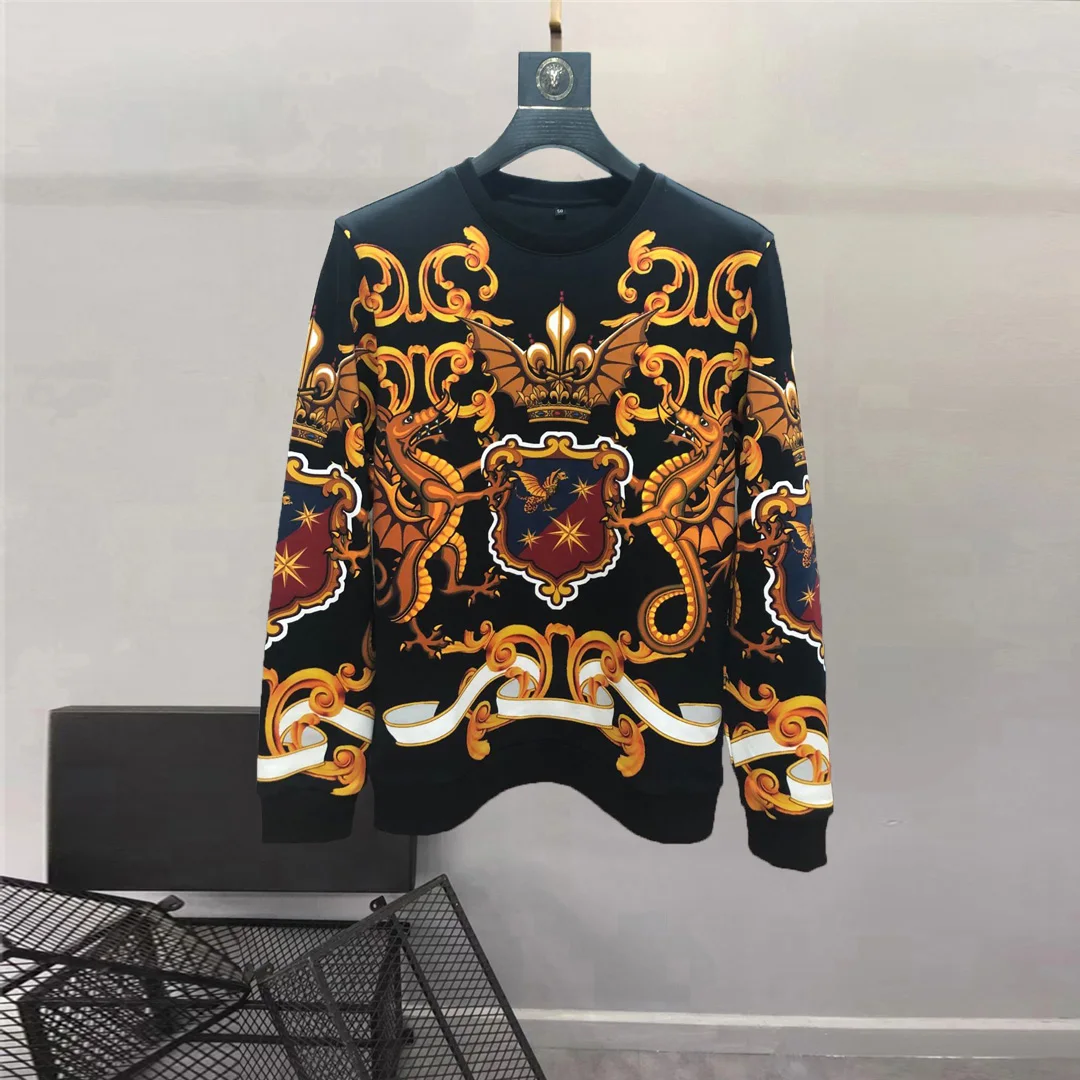 

European and American men's wear summer 2022 new Long sleeve round collar palace retro print Fashion fleece