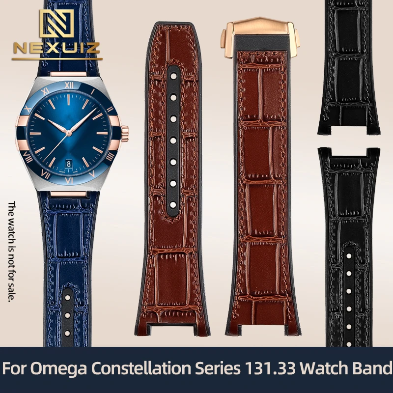 Cinturino In Pelle Bovina Impiombata In Gomma Per Omega Constellation 131.33 Manhattan 39/41Mm Cinturino In Vera Pelle Interfaccia Concava 14Mm