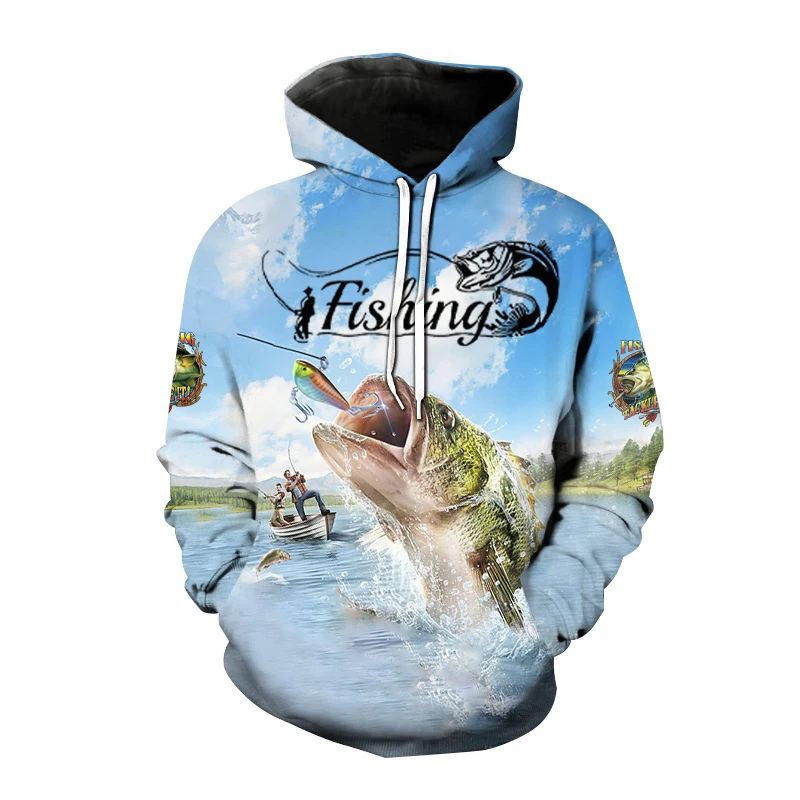 thumbnail image 1 of Nueva sudadera con capucha con estampado 3D de pesca salvaje para hombres, sudadera para entusiastas de la caza de peces, sudaderas de talla grande para hombres y mujeres, 1 of 5