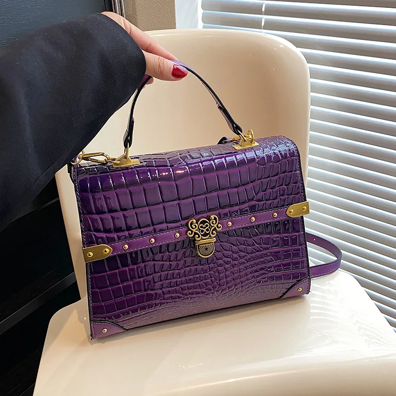 Luxury Purple Handbag Classic Women Bag 2026 New Designer Shoulder Bag High Quality Solid Pu Leather Crossbody Small Square Bag