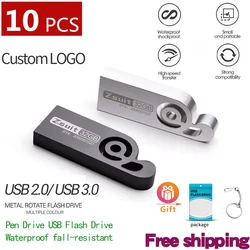 New 10PCS/Lot Metal USB Flash Drive Pen Drives 4GB 16GB Pendrives 32GB 64GB Memory Stick 128GB U Disk Gift Free Customized LOGO