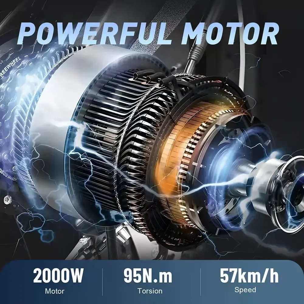 HX Q20 2000W Adult Electric Ebike 60AH 48V 57KM/H 20 inch Fat Tire 180KM Pure Electric Bicycle Off-road Cycling E Bikes