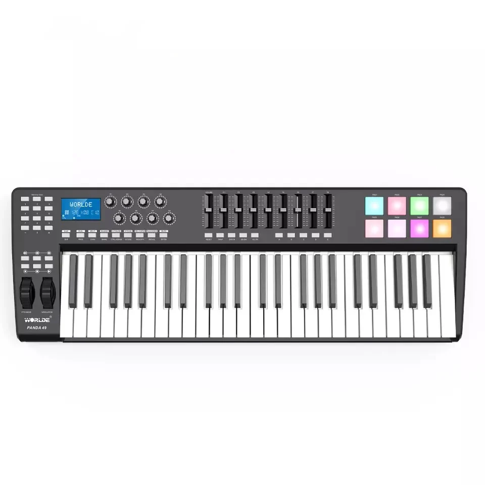 Midi-контроллер Worlde Panda 49 с барабанной панелью, цифровой музыкальный студийный пианино для музыкальных инструментов