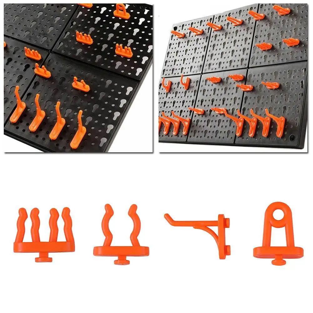 Wall Mounted Hook Rack 10Pcs Hardware Tools Hook Plastic Wall-Mounted Hanging Plate Hole Plate Hook Parts Storage Box Garage Unit Shelf Tool Holder