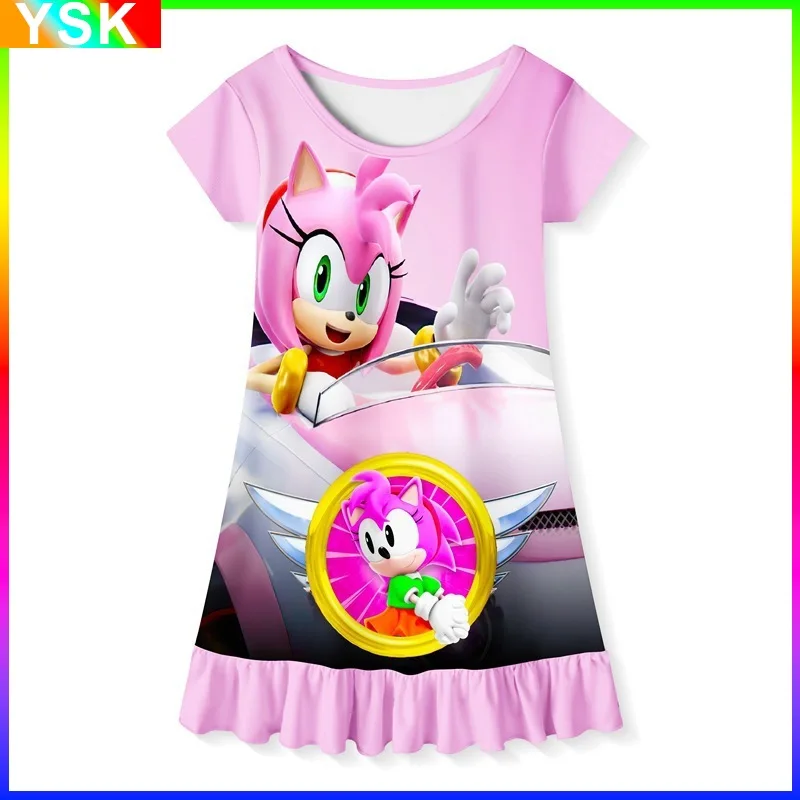 

2023 Children's Cartoon Sonic Boy Sonic Short-sleeved Nightdress Children's Ruffled Princess Dress Comfort and leisure