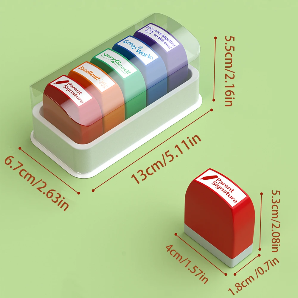 Color Teacher's Review Seal English Arabic Portuguese Dutch Spanish Russian Can Be Selected to Encourage the Child 5-Piece