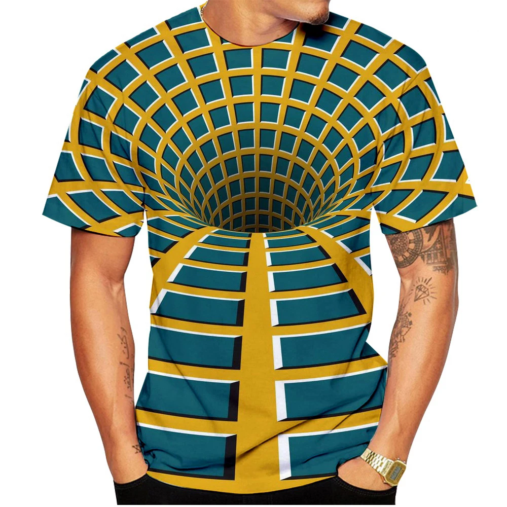 

Модная черно-белая гипнотическая Мужская футболка с 3D-принтом головокружения Повседневная рубашка забавный Топ