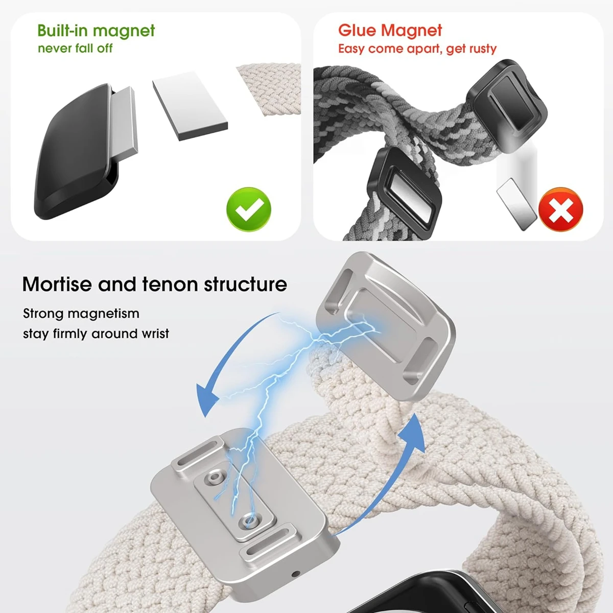 Quick Release Braided Loop Magnetic Watch Strap - Available in Multiple Sizes