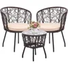 Boho 3 Piece Bistro Set, Modern Outdoor Wicker Patio Furniture with Tempered Glass Table Top and 2 Chairs, Washable Cushi 1