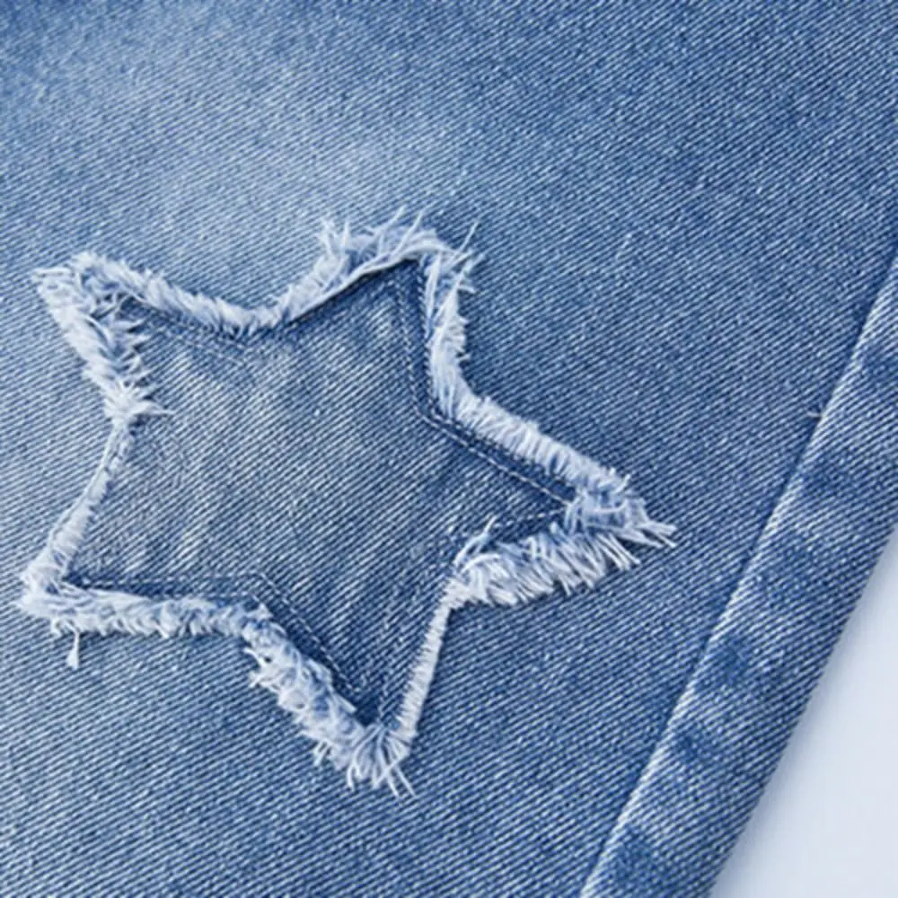 Ins Embroidered Stars Teens Girl Jeans Loose Wide Leg Children Y2K Jeans Cowboy Pants High Waist Girls Denim Trousers Girls Gift