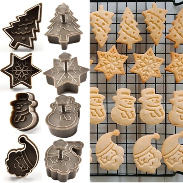4Pcs/set Plastic Cookie Baking Moulds (Snowman/snowflake/christmas Tree/santa Claus Pattern Baking Molds) 1