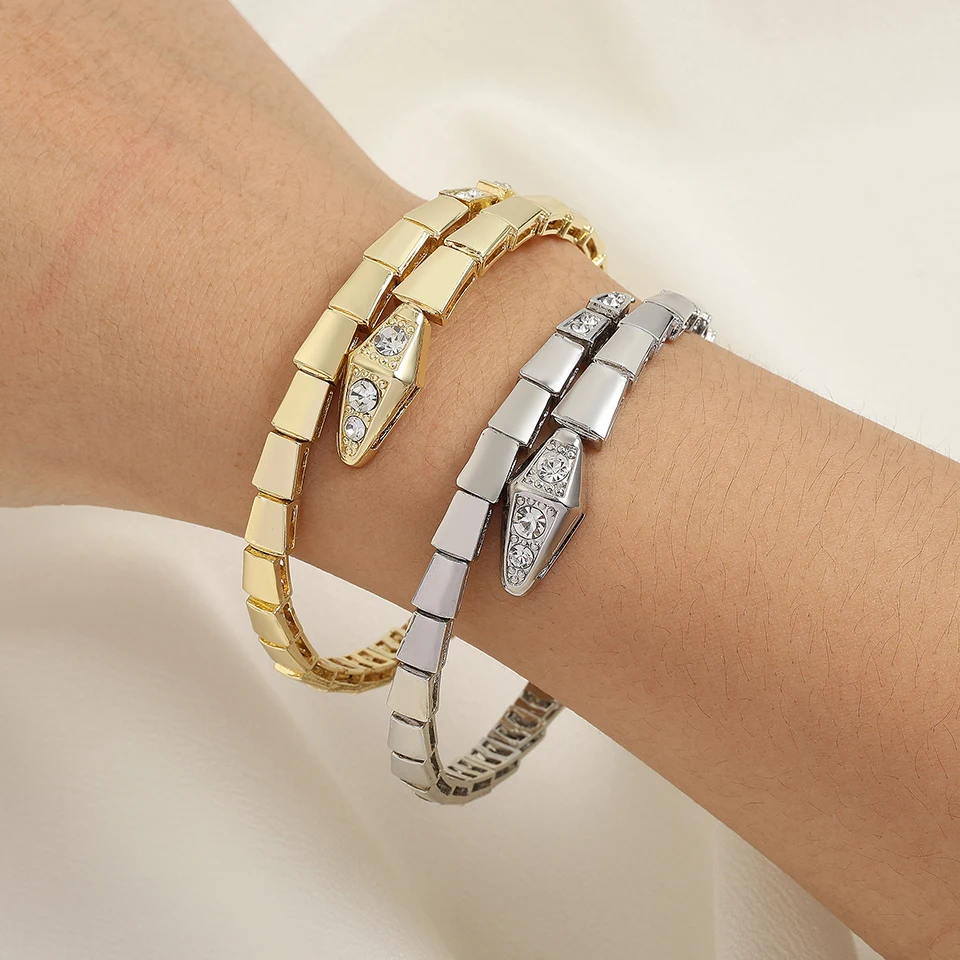 Cubic Zirconia Bracelet Fashion Snake Bone Cubic Zirconia Copper Metal Open Bracelet Women Men Couple Holiday Gift Party Everyday Jewelry