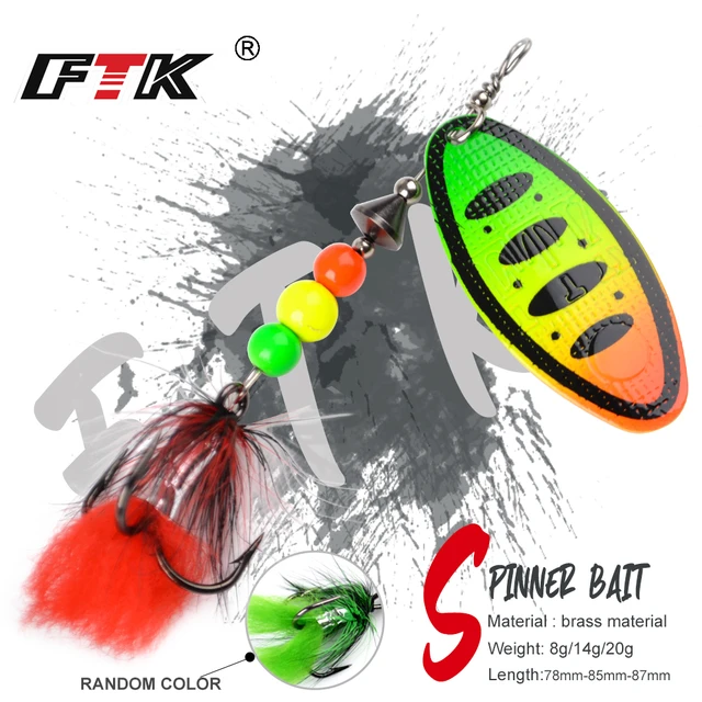 FTK Metal Fishing Lure Spinner Bait 2pcs/lot 8g/14g/20g Bass lure Hard Bait  Spoon Lures with Feather Treble Hooks Carp Pike - AliExpress