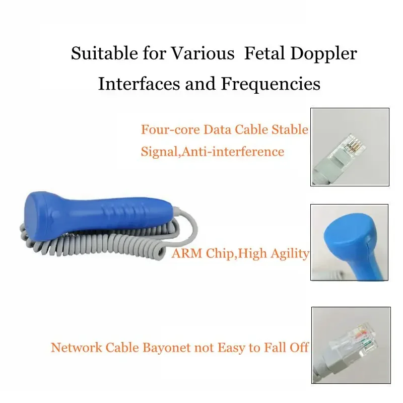Fetal Heart Rate Monitor Vcomin Fetal Doppler Probe 2MHz for portable sound Baby heart pregnancy Ultrasound fetus doppler Detector machine monitor hire
