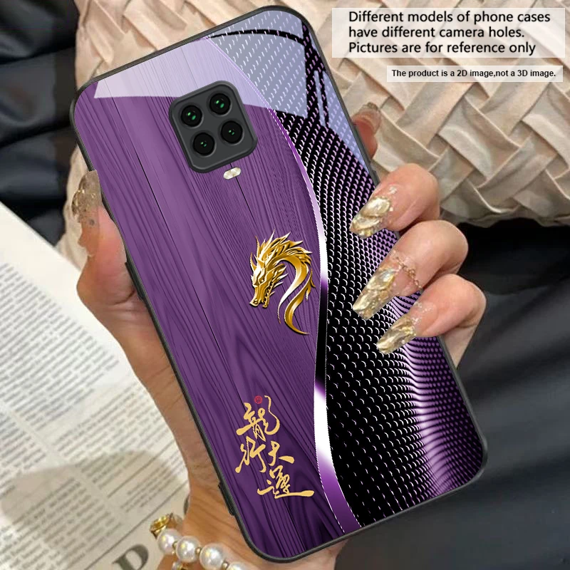 Elegant Black Tempered Glass Phone Case with Traditional Dragon Totem Design