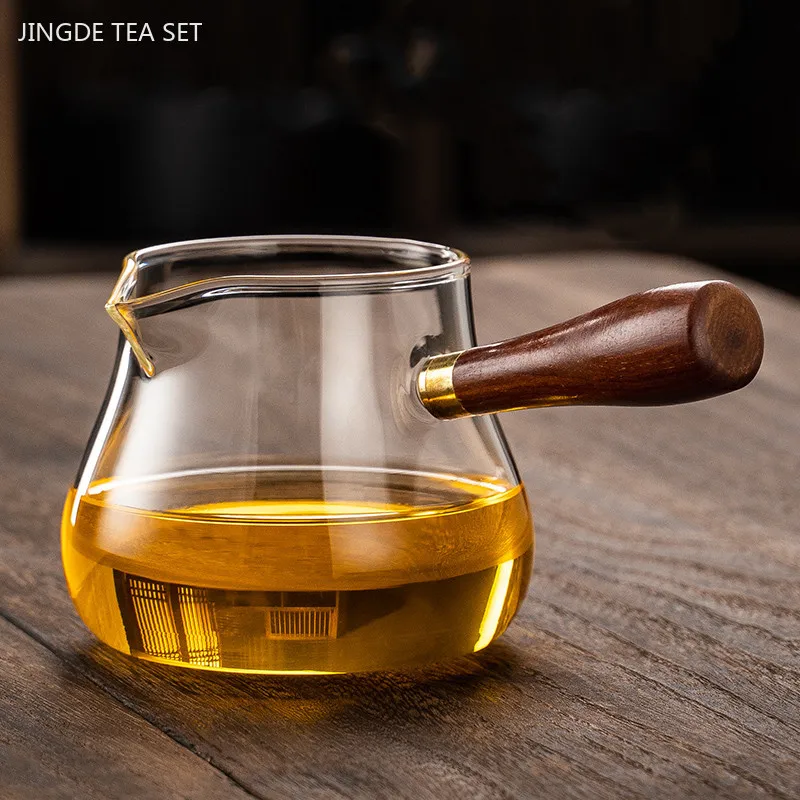 Creative Huancai Glass Fair Cup Rosewood Handle Thickened Heat-resisting Tea Divider Cha Hai Chinese Tea Sets Supplies Kettle