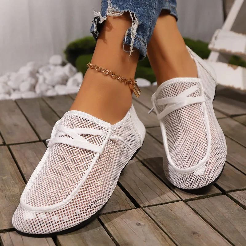 

Туфли женские летние дышащие, сетчатые, без каблука, удобные повседневные лоферы, простая обувь для ленивых, 2024