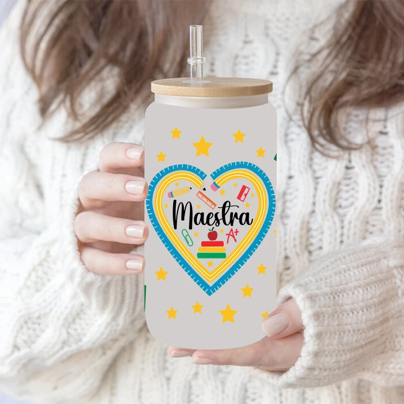 UV DTF Transfer Sticker School Book Flower For The 16oz Libbey Glasses Wraps Bottles Cup Can DIY Waterproof Decals D14809