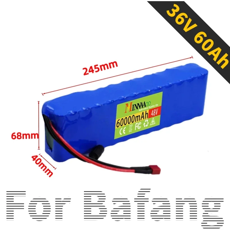 13S2P 48v 60Ah 18650 Li-ion Battery for Bafang Electric Bike Retrofit Kit 1000w 54.6V 2A Charger + T Plug