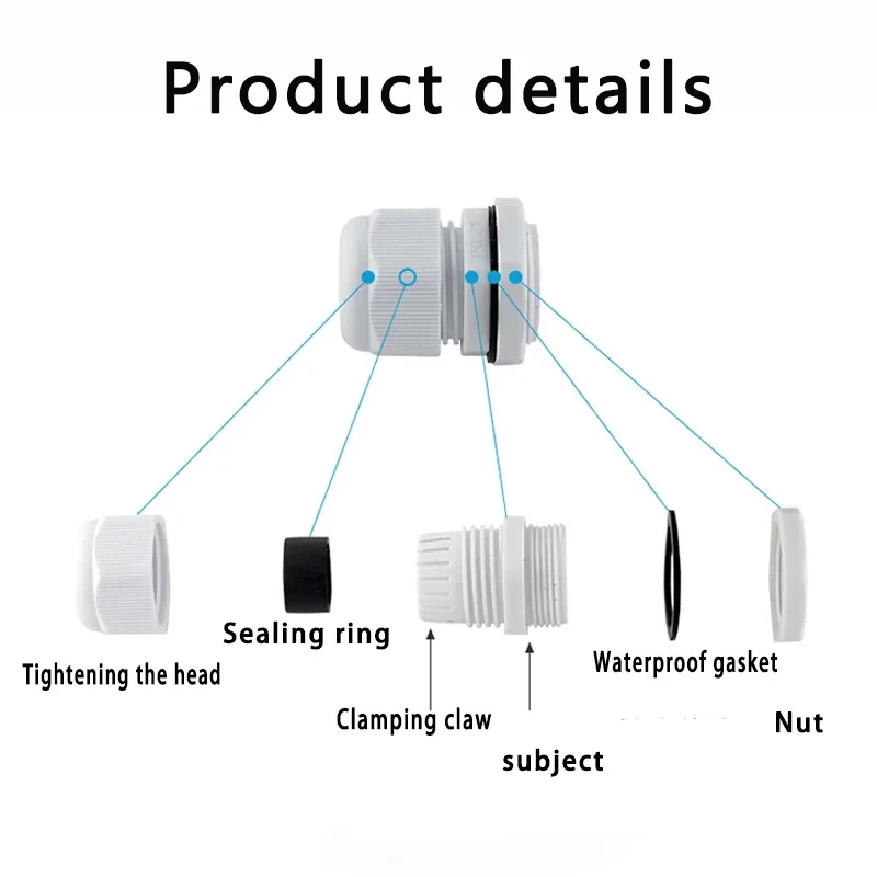 IP67 Waterproof Cable Gland Plastic Cable Entry PG7/9/11/13.5/16/19/21/25/29 White Nylon Plastic Connector Gland