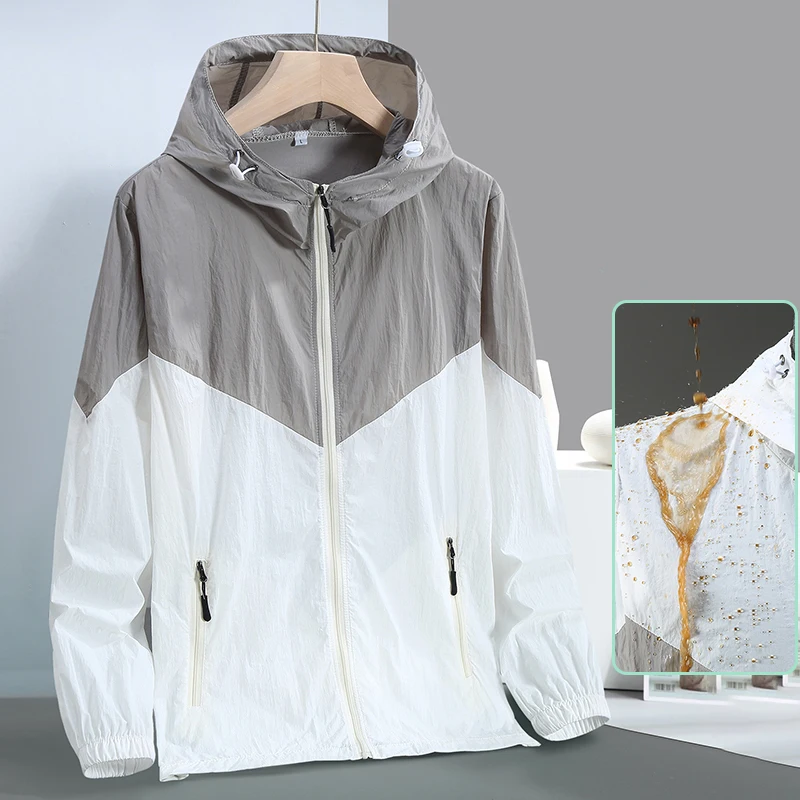 

Plus Size S-7XL Men Summer Coat Hooded 2024 Fashion Waterproof Men's Windbreaker Ultrathin Breathable Sunscreen Jacket