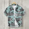 Men's Hawaiian Style Retro Fish Print Short Sleeved Shirt, Casual Linen Top, Loose and Breathable, Fashionable 2