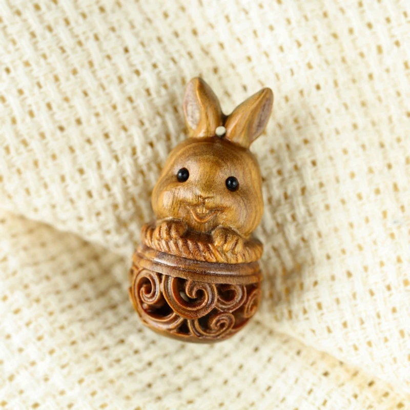 Mini Wood Pills Storage Can, 3D Carved Rabbit Designs Box, Pendant Accessories for Essential Oils and Small Items 4